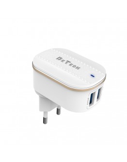 Мрежово зарядно устройство DeTech, DE-15, 5V/3.1A 220V, 2 x USB, Бял - 40095