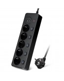 Удължител No brand, 5 гнезда, 250V, 10A, Кабел, 1.8м., 2 x USB-F, 2 x USB-C, С ключ, Бял - 17966