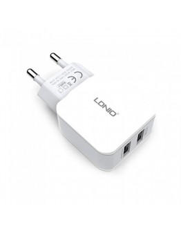 Мрежово зарядно устройство, LDNIO A2202, 5V 2.4A, Универсално, 2 x USB, без кабел, Бял - 14368
