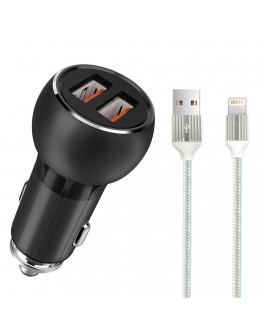 Зарядно устройство за кола LDNIO C503Q, Quick Charge 3.0, 2xUSB, С Lightning кабел (iPhone 5/6/7) - 14748