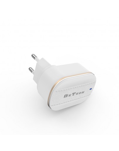 Мрежово зарядно устройство DeTech DE-15M, 5V/3.1A, 220V,2 x USB, С Micro USB кабел, 1.0m, Бял - 40096