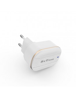 Мрежово зарядно устройство DeTech DE-15i, 5V/3.1A, 220V, 2 x USB, С Lightning кабел, 1.0m, Бял - 40097
