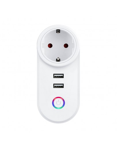 Смарт контакт No brand PST-LSPA2, 2xUSB F, 220V, 10A, Wi-Fi, Tuya Smart, Бял - 91018