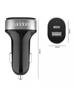 Зарядно устройство за кола Earldom ES-CC14, 1xUSB, 1xType-C, С PD Lightning кабел, Черен - 40245