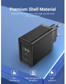 Vention бързо зарядно Fast Charger Wall - QC4.0, PD Type-C + QC3.0 USB A, 20W Black - FBBB0