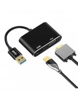 Преходник DeTech, USB 3.0 – HDMI+VGA, Сив - 17843