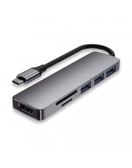 Докинг станция DeTech, 6в1 USB3.1 Type-C-USB3.0*3+4K, HDMI 4K 30Hz,SD/TF Card, Сив - 17851