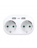 Удължител No brand, 2 гнезда, 250V, 16A, Без кабел, 2 x USB F, 1 х USB-C, Бял - 17891