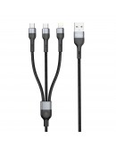 Кабел за данни DeTech DE-52UCL, 3 в 1, USB - 2хType-C, Lightning, 1.0m, Черен - 40518