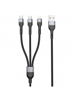 Кабел за данни DeTech DE-52UCL, 3 в 1, USB - 2хType-C, Lightning, 1.0m, Черен - 40518