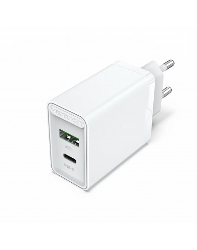 Vention бързо зарядно Fast Charger Wall - QC4.0, PD Type-C + QC3.0 USB A, 20W White - FBBW0