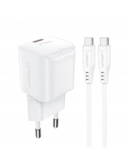 Acefast Универсално зарядно за стена Charger Wall GaN PD20W - A73 Mini with 1.2m cable - USB-C x 1, White