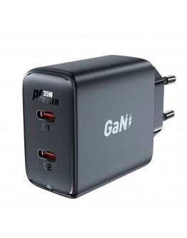 Acefast Универсално зарядно за стена Charger Wall GaN PD35W - A49 - USB-C x 2, Black