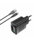 Acefast Универсално зарядно за стена Charger Wall GaN Quick Charge 18W - A90 with 1.2m cable - USB-A x 1, Black