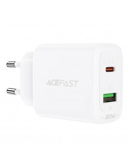 Acefast Универсално зарядно за стена Charger Wall GaN PD20W - A25 - USB-C x 1, USB-A x 1, White