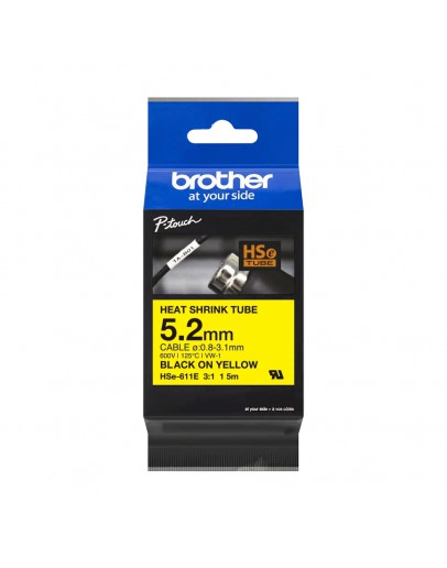 Brother HSe-611E 5.2mm Black on Yellow Heat Shrink