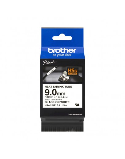 Brother HSe-221E 9mm Black on White Heat Shrink Ta