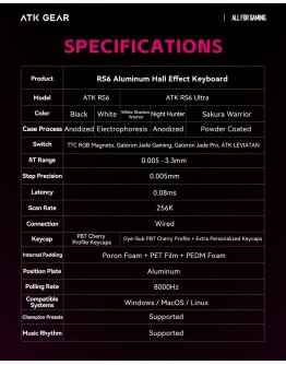ATK професионална геймърска механична клавиатура Professional Gaming Mechanical Keyboard RS6 - 8K, Gateron Jade Pro Switches [Linear] - Black