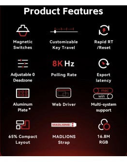 Madlions професионална геймърска механична клавиатура Professional Gaming Mechanical Keyboard MAD 60 HE RGB - 1K, Magnetic Amber Pro Switches - White
