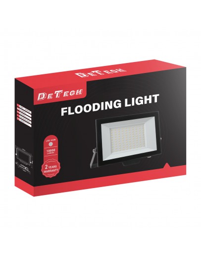 LED прожектор DeTech, 100W, 4000K, IP65, Черен - 77028