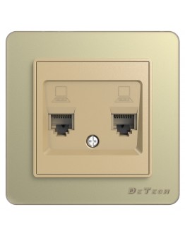 Двойна розетка за компютър DeTech DE-6008-62, RJ45, Cat5E, За вграждане, IP20, Златист - 75016