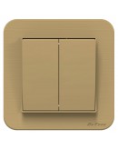 Двоен електрически ключ DeTech DE-9223-02, С рамка, схема 5, 10А, 250V, За вграждане, IP20, Златист - 75044